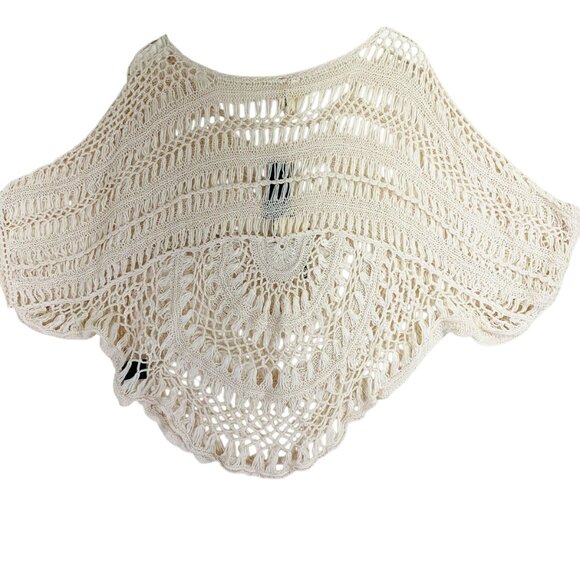 Buffalo lace crochet knit womens top cropped poncho boho color vanilla sz Large - Picture 9 of 16